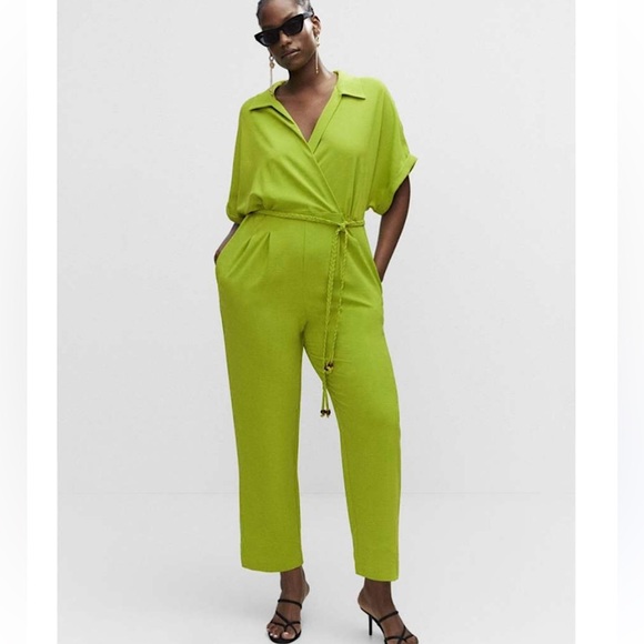 Mango Pants - Mango NWT Jumpsuit Straight Leg Plus Size XXL Chartreuse